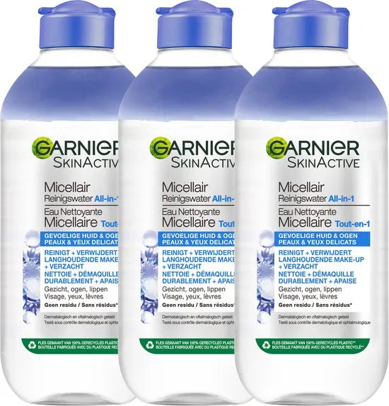 3x Garnier Micellair Reinigingswater Gevoelige Huid & Ogen 400ml