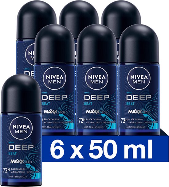 6x Nivea Deep Beat Maxx Tech 72H Deoroller 50ml