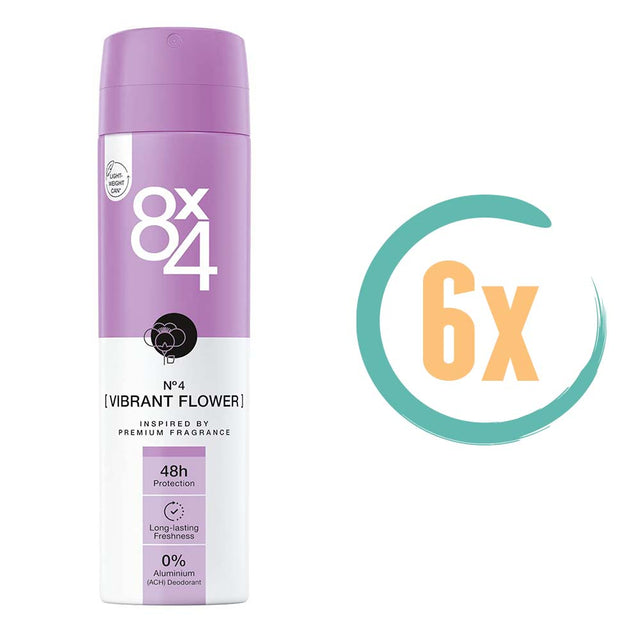 6x No.4 Vibrant Flower 8x4 Deospray 150ml, VoordeligInslaan.nl