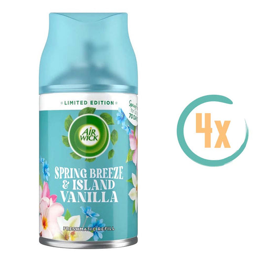 4x Airwick Freshmatic Navulling Spring Breeze & Vanilla Island 250ml