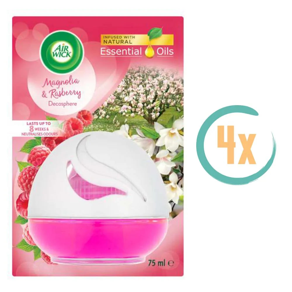 4x Airwick Magnolia & Raspberry Decosphere Luchtverfrisser 75ml