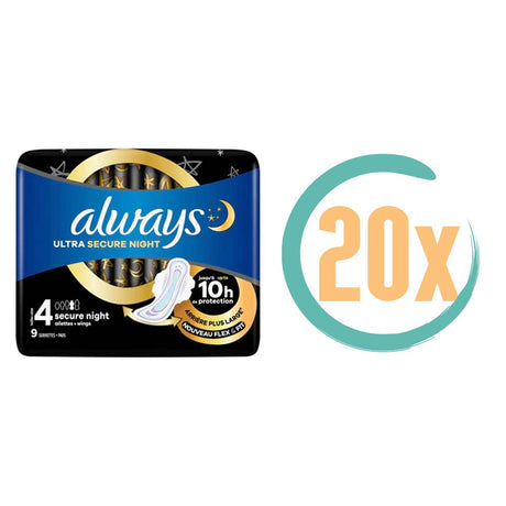 20x Always Secure Night Maandverband Instant Dry, VoordeligInslaan.nl