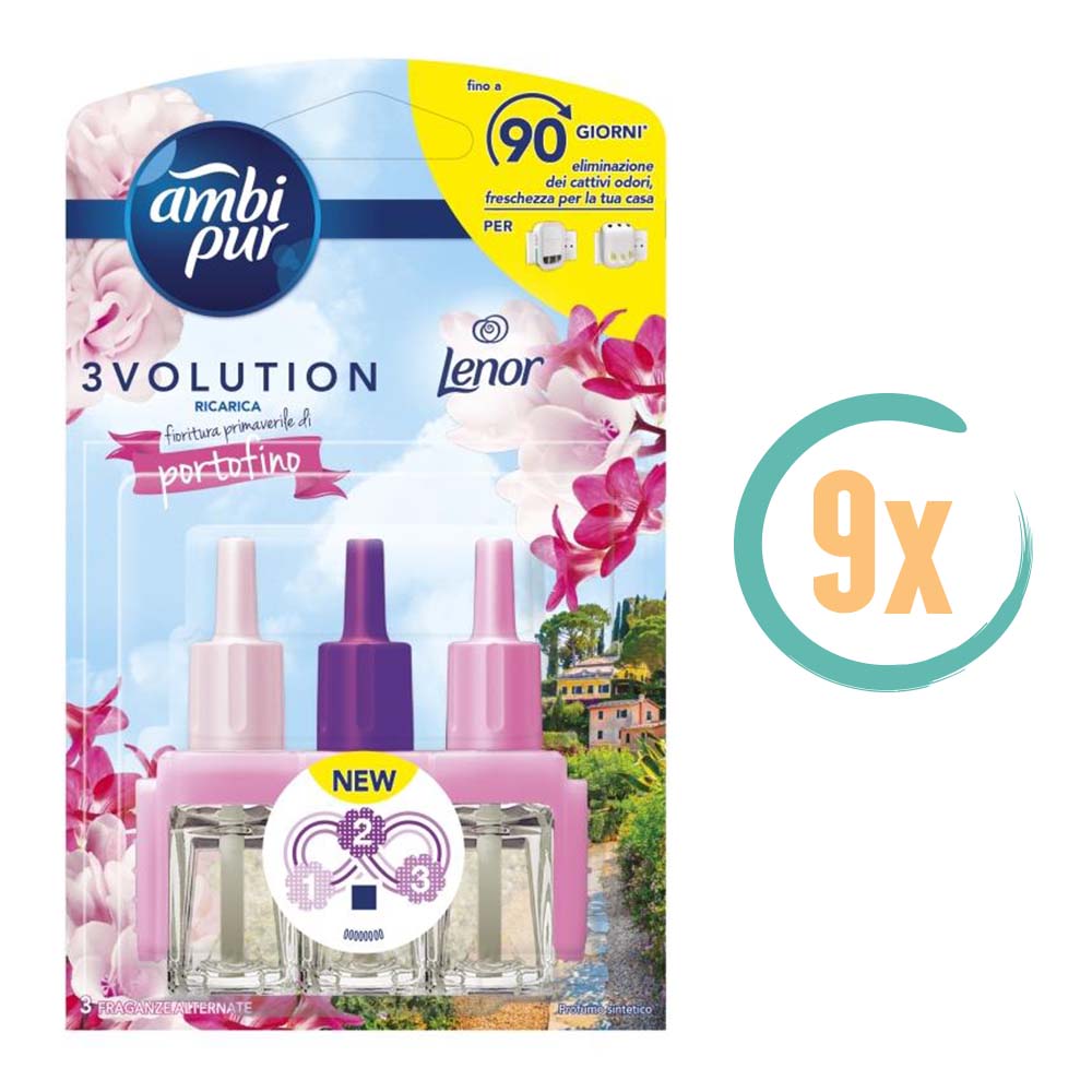 9x Ambi Pur 3volution Spring Flowers of Portofino Navulling 20ml