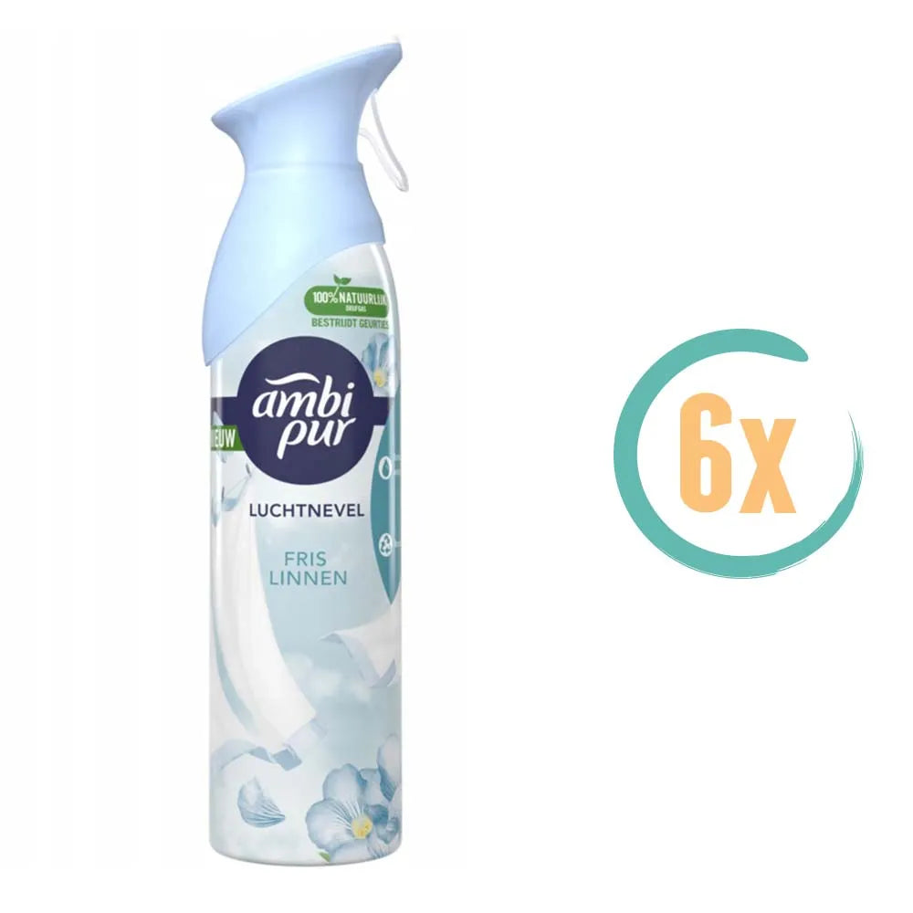 6x Ambi Pur Fris Linnen Luchtverfrisserspray 300ml