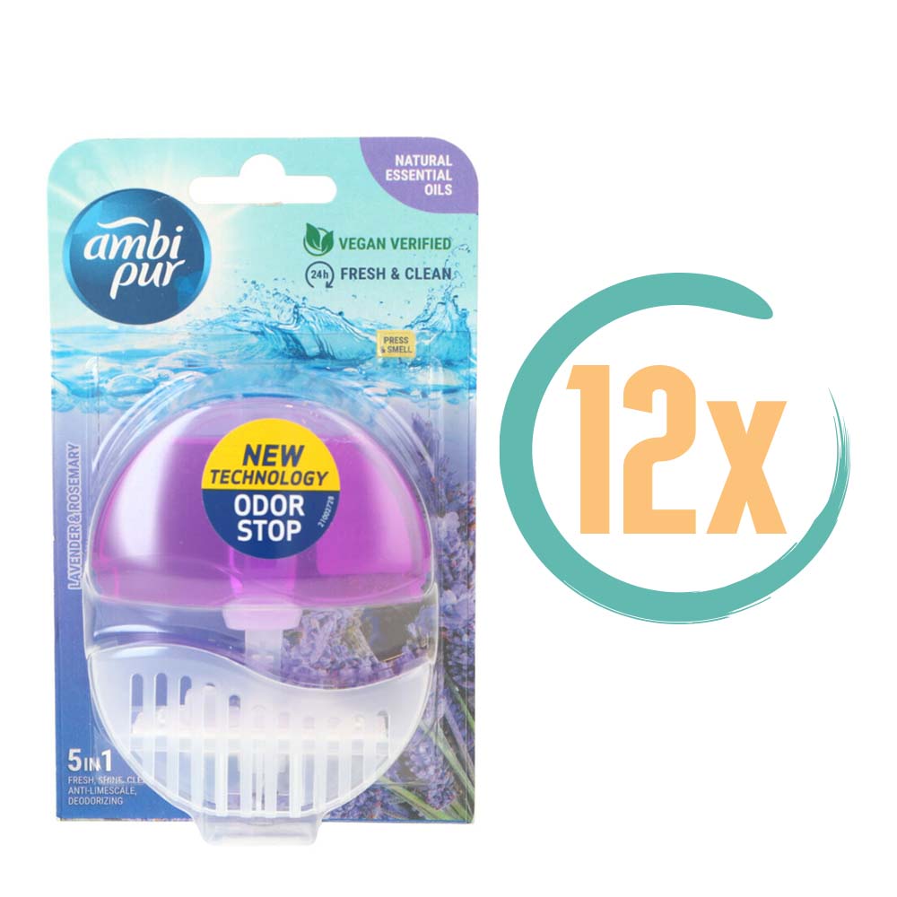 12x Ambi Pur Lavendel & Rozemarijn Toiletblok 55ml, VoordeligInslaan.nl