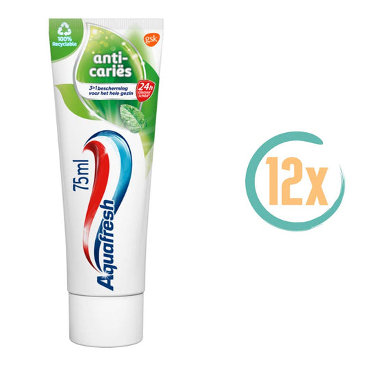 12x Aquafresh Anti Cariës Tandpasta 75ml