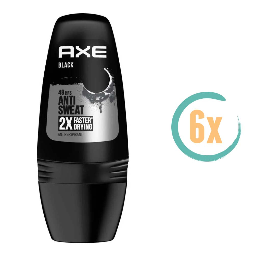 6x Axe Black Anti Sweat Deoroller 50ml