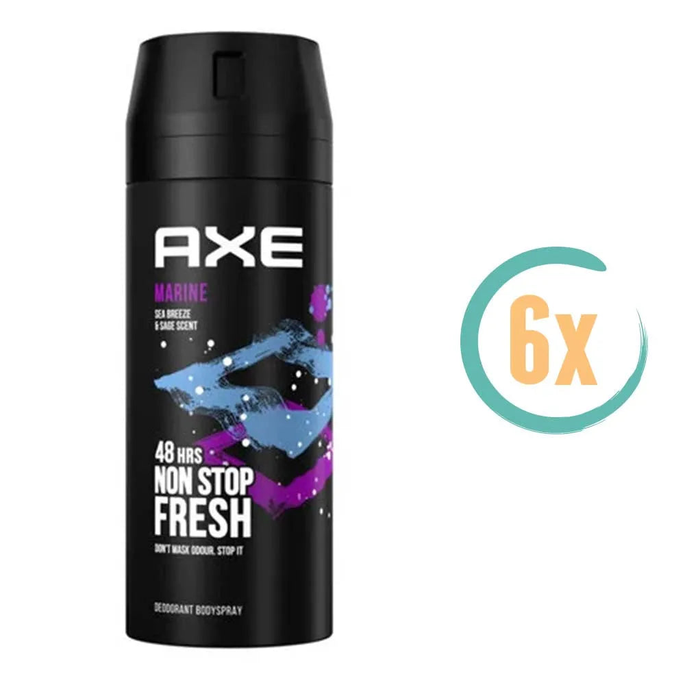 6x Axe Marine Non Stop Fresh Deospray 150ml