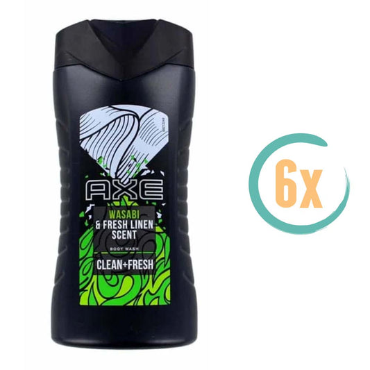 6x Axe Wasabi & Fresh linnen Douchegel 250ml