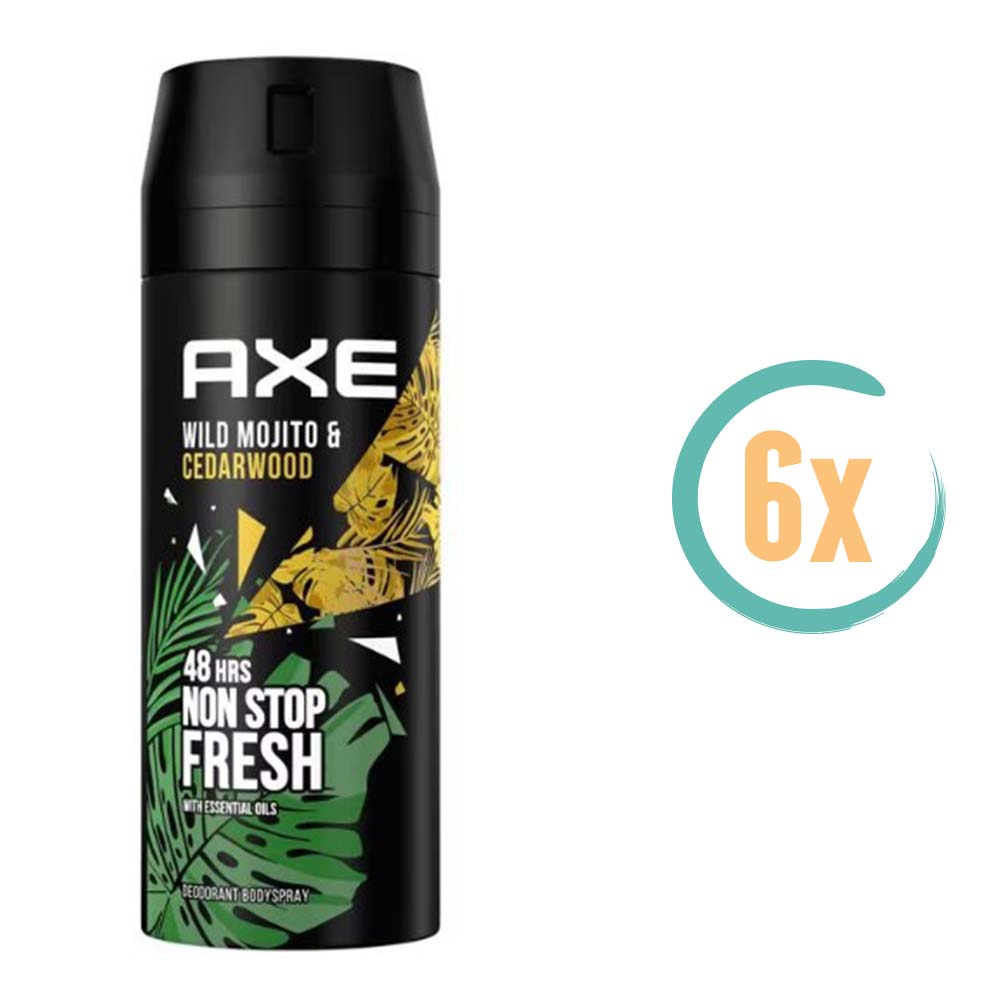 6x Axe Wild Mojito & Cedarwood Non Stop Fresh Deospray 150ml