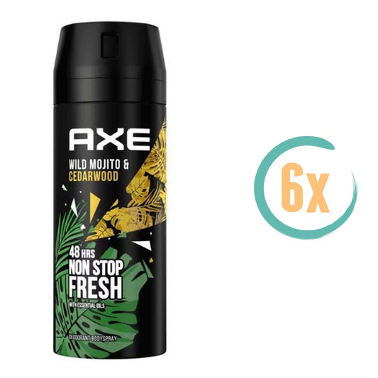 6x Axe Wild Mojito & Cedarwood Non Stop Fresh Deospray 150ml