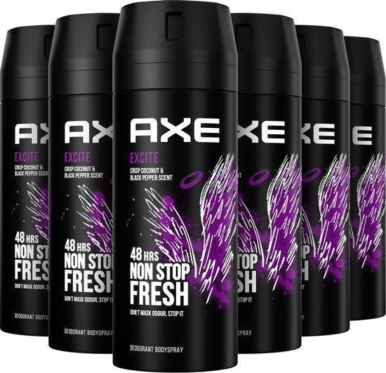 6x Axe Excite Non Stop Fresh Deospray 150ml