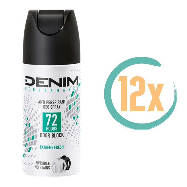 12x Denim Extreme Fresh 72H Deospray 150ml, VoordeligInslaan.nl