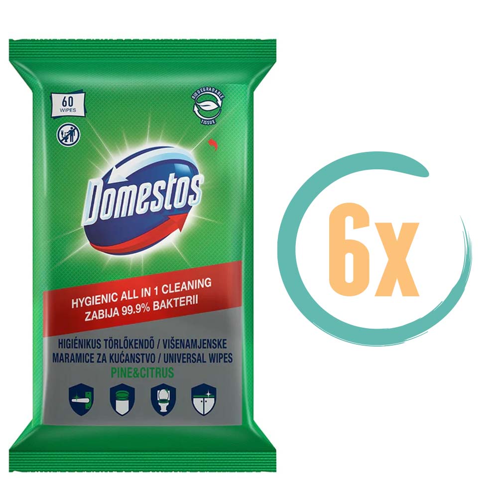 6x Domestos Vochtige Schoonmaakdoekjes Green Lemon 60stuks, VoordeligInslaan.nl