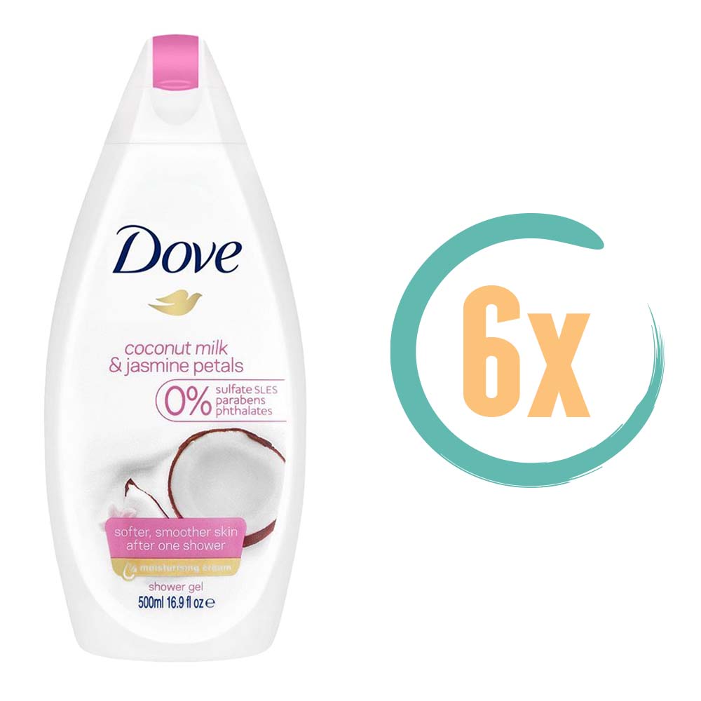 6x Dove Coconut & Jasmine Douchegel 500ml, VoordeligInslaan.nl