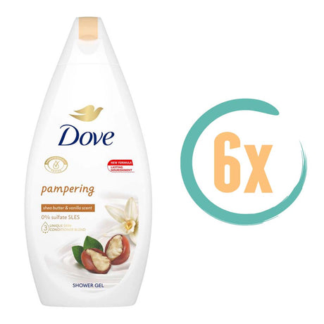 6x Dove Sheabutter & Vanilla Douchegel 500ml, VoordeligInslaan.nl