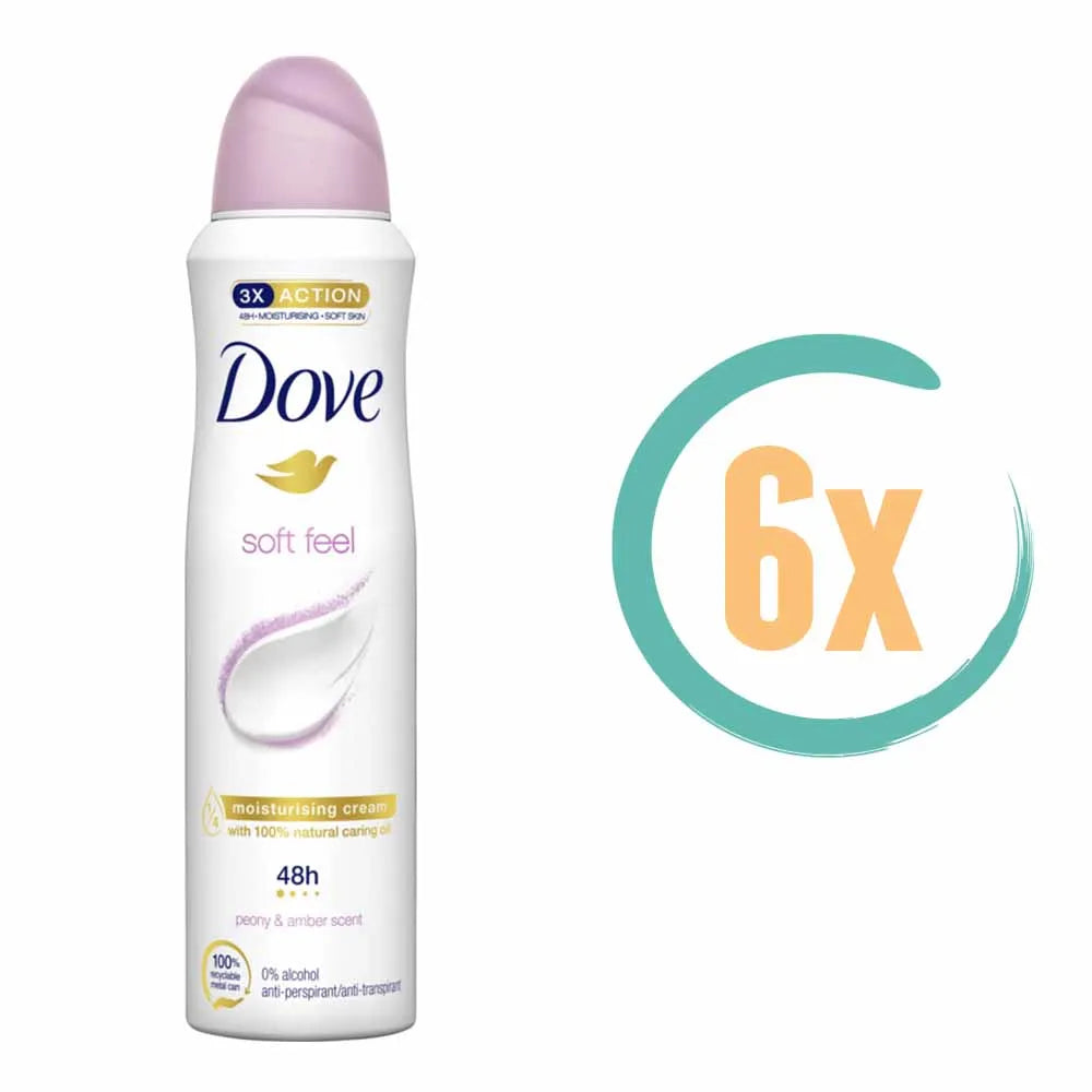 6x Dove Soft Feel Deospray 150ml, VoordeligInslaan.nl