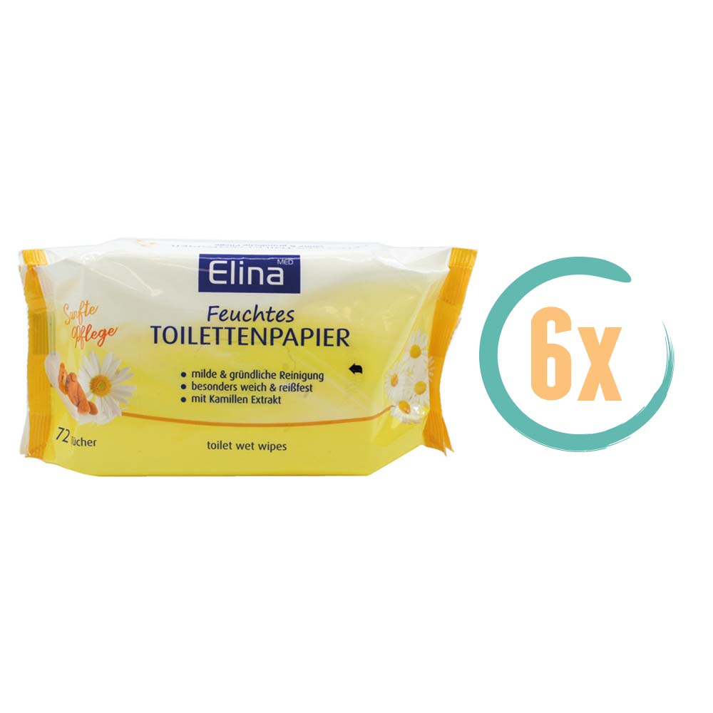 6x Elina Vochtig Toiletpapier Kamille 72stuks