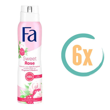 6x Fa Sweet Rose Deospray 150ml, VoordeligInslaan.nl