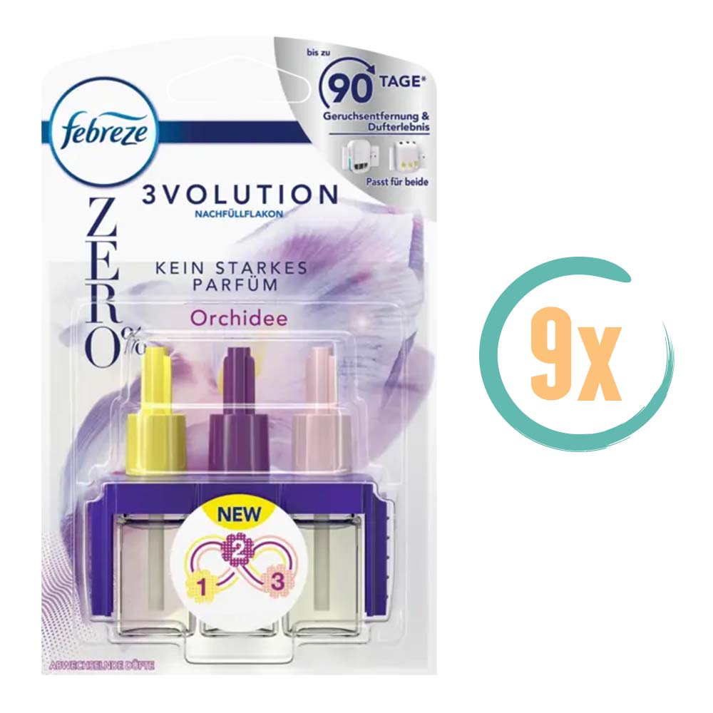 9x Febreze 3volution Orchidee Navulling 20ml