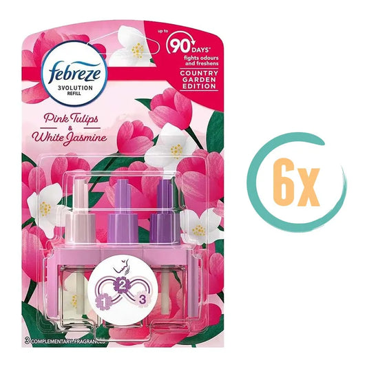 6x Ambi Pur Febreze 3Volution Navulling Pink Tulips & Jasmine 20ml