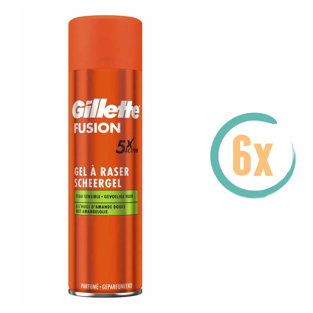 6x Gillette Fusion Sensitive Scheergel 200ml