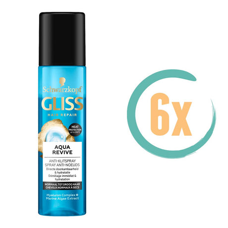 6x Gliss Kur Aqua Revive Anti Klitspray 200ml, VoordeligInslaan.nl