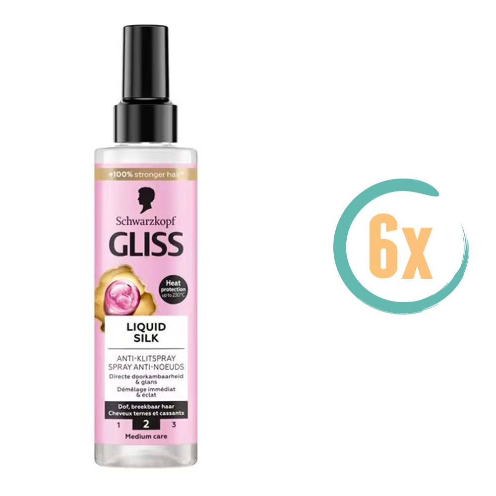 6x Schwarzkopf Gliss Liquid Silk Anti Klitspray 200ml