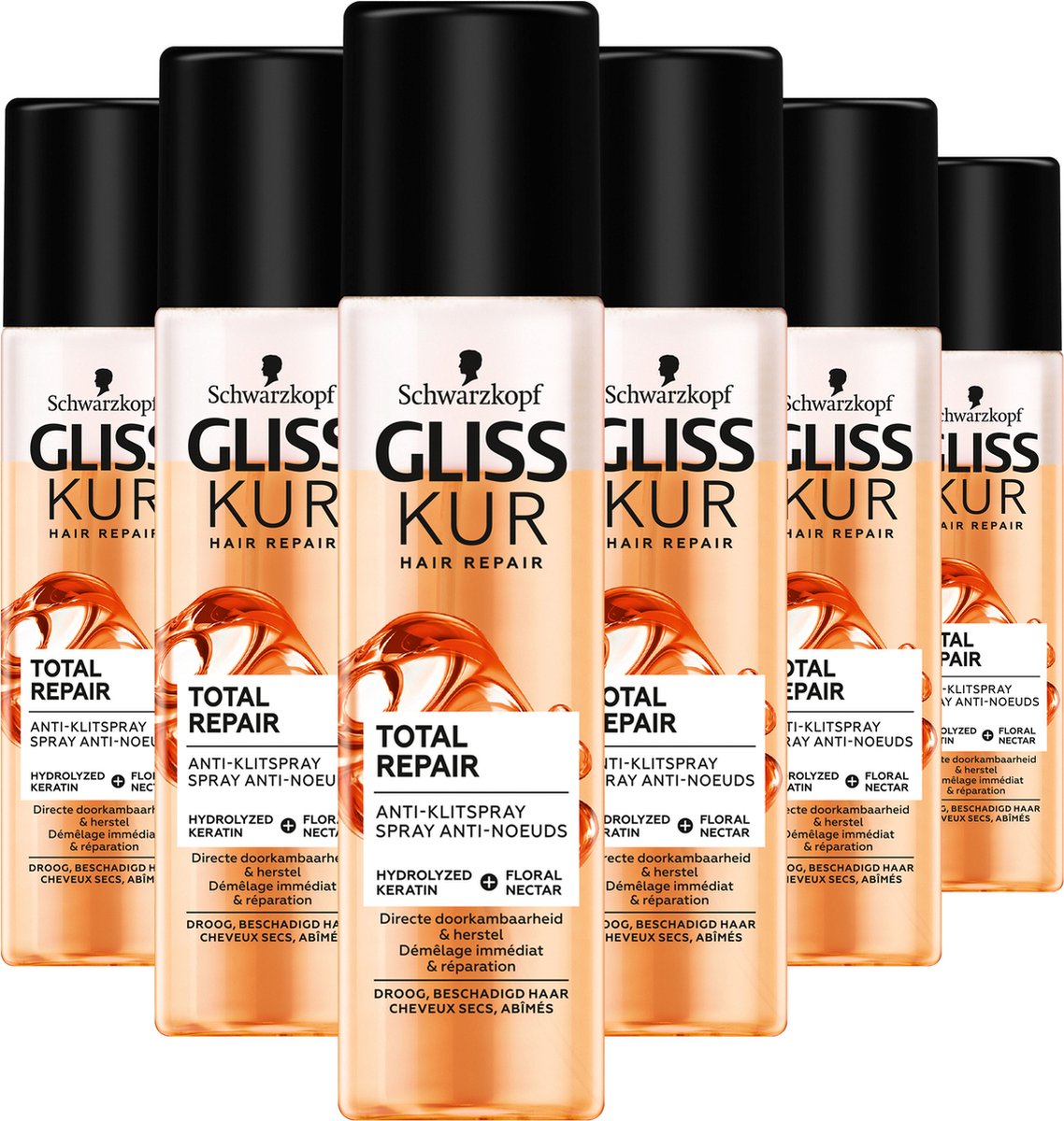 6x Gliss Kur Total Repair Anti klitspray 200ml, VoordeligInslaan.nl