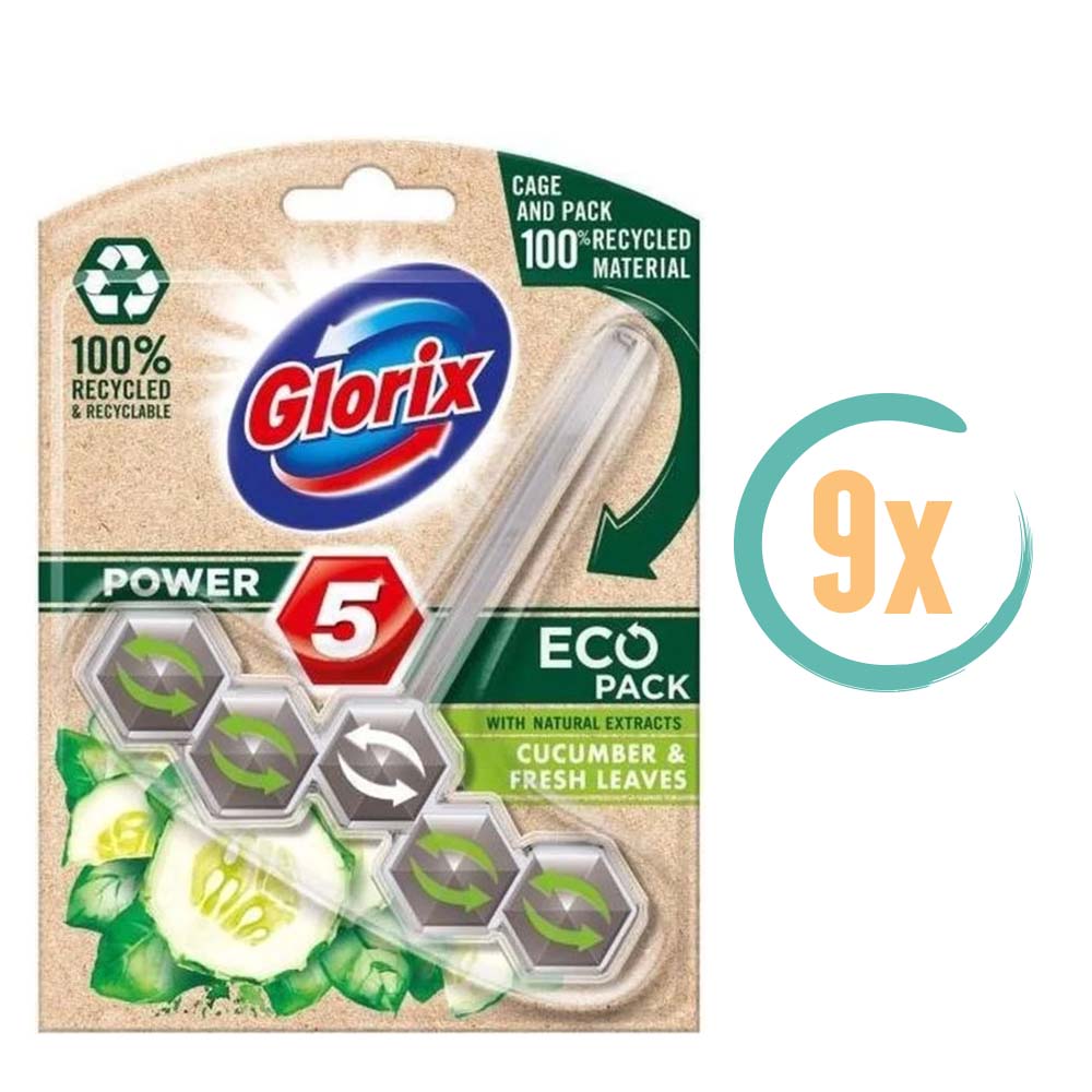 9x Glorix ECO Toiletblok Cucumber & Fresh Leaves