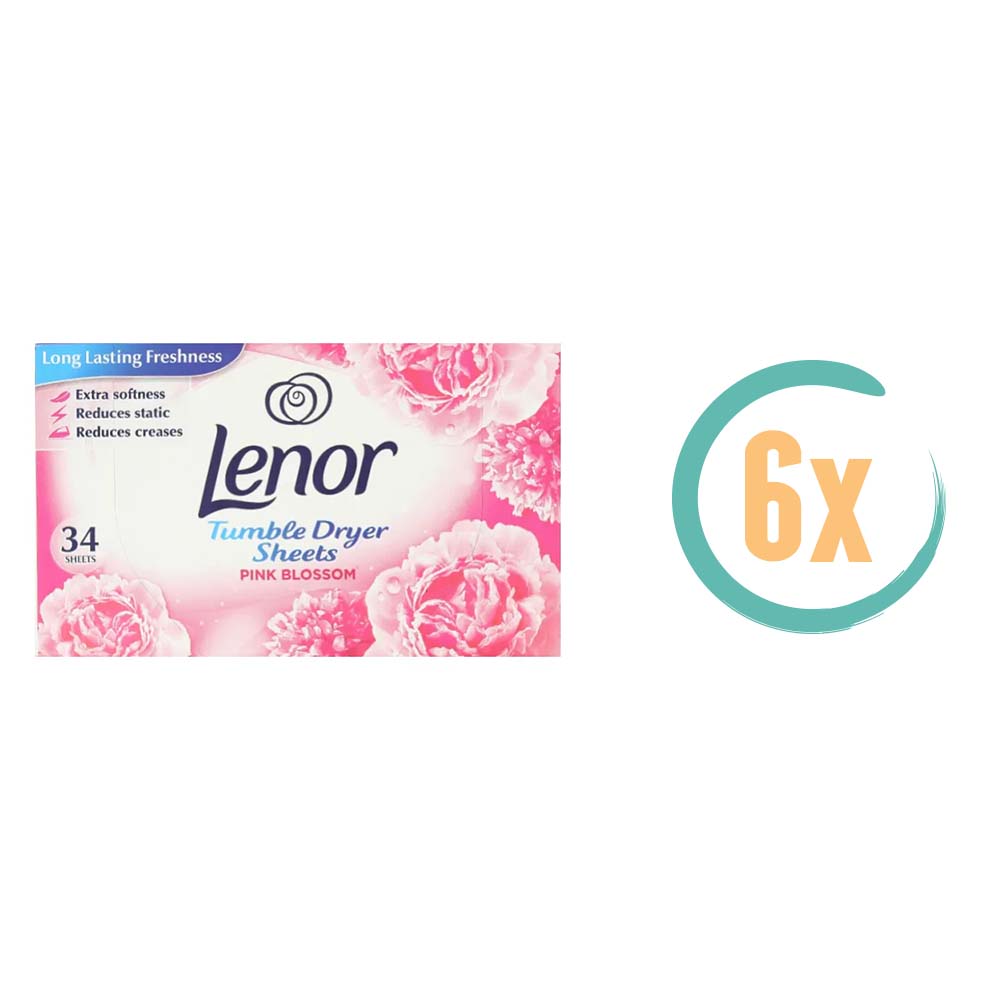 6x Lenor Droogtrommeldoekjes Pink Blossom 34 stuks