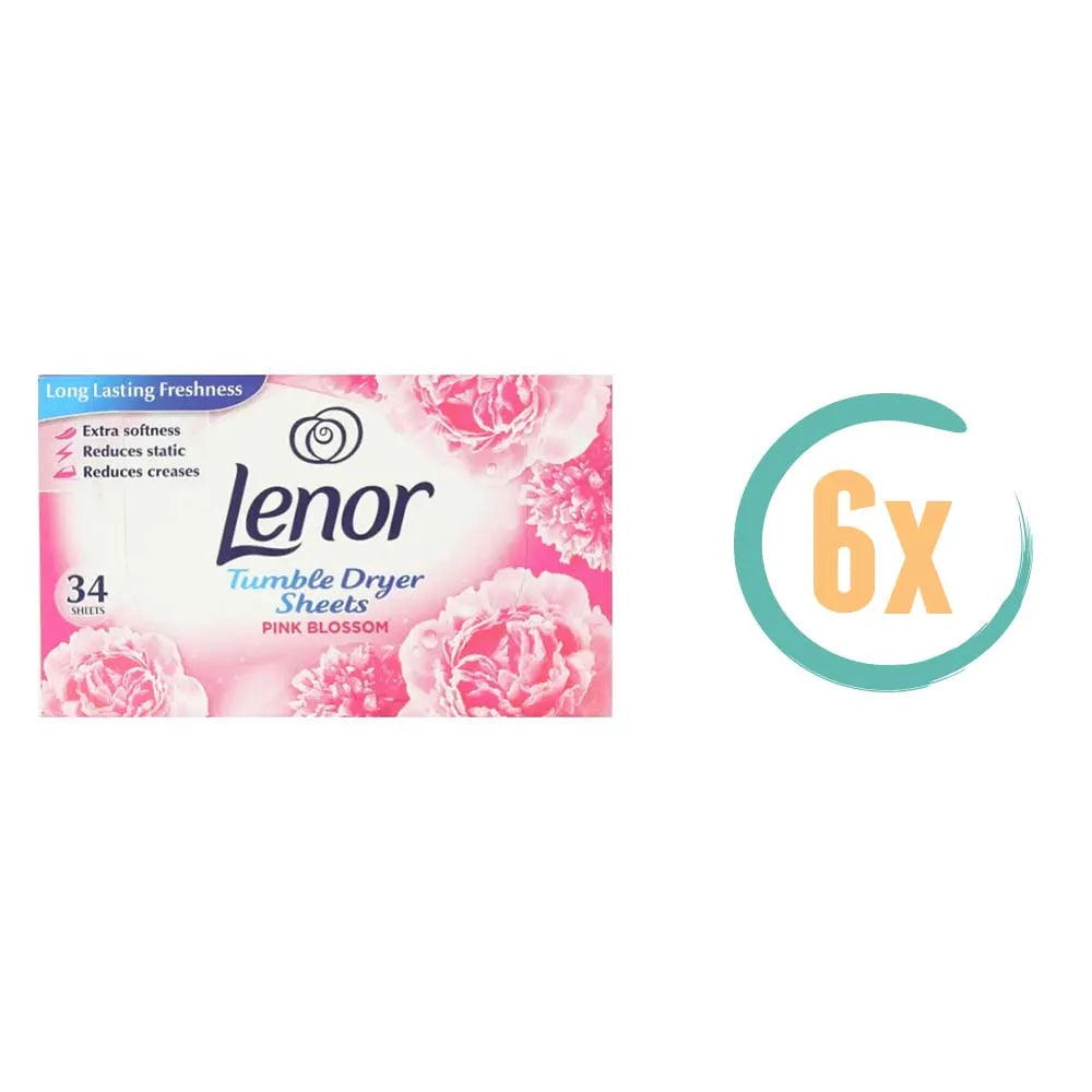 6x Lenor Droogtrommeldoekjes Pink Blossom 34 stuks