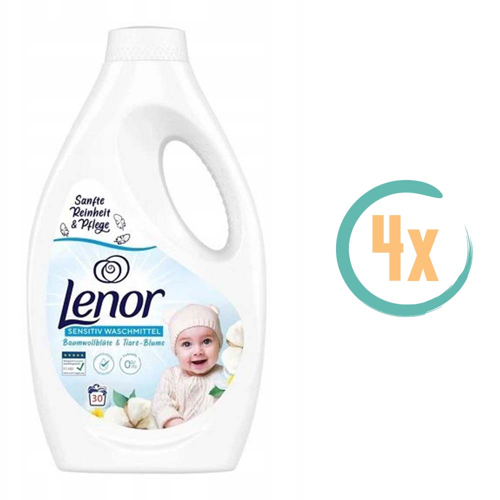 4x Lenor Sensitive Katoenbloesem Wasmiddel 1500ml