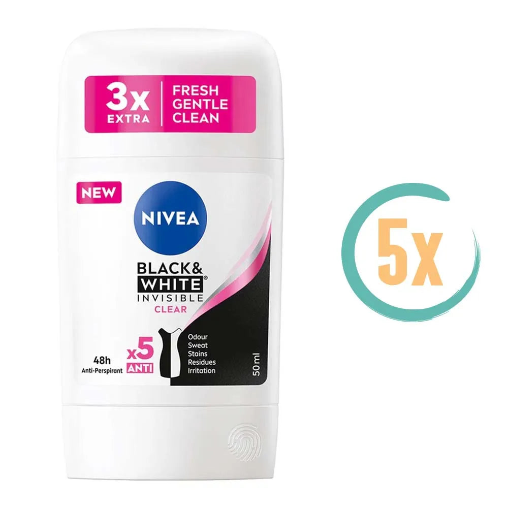 5x Nivea Black & White Clear Deostick 50ml