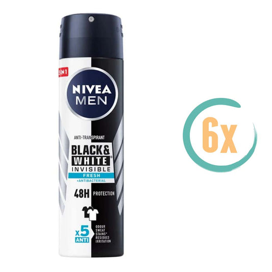 6x Nivea Black & White Fresh Deospray 150ml