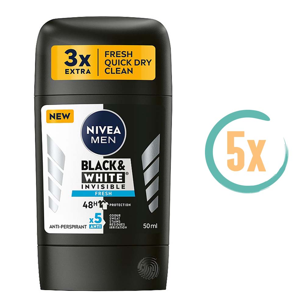 5x Nivea Black & White Fresh Deostick 50ml