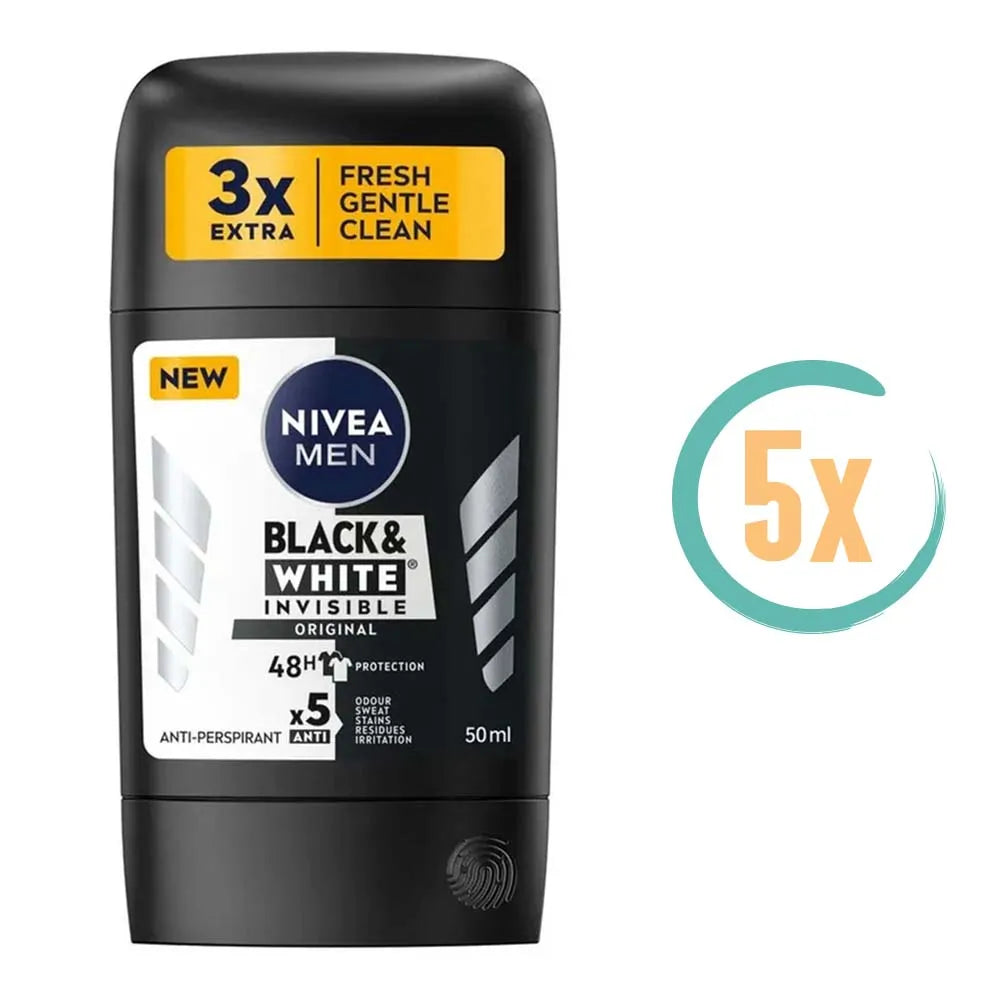 5x Nivea Black & White Original Deostick 50ml