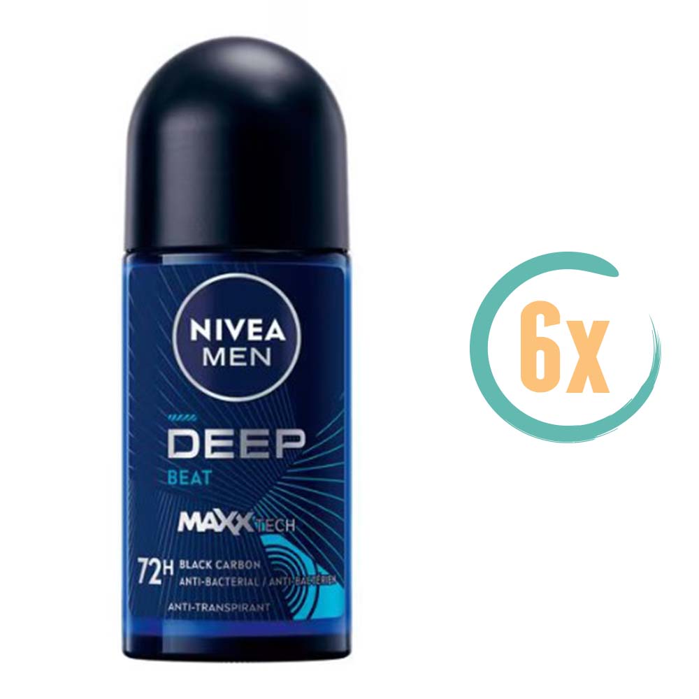 6x Nivea Deep Beat Maxx Tech 72H Deoroller 50ml