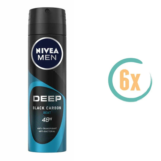 6x Nivea Deep Beat Black Carbon Deospray 150ml