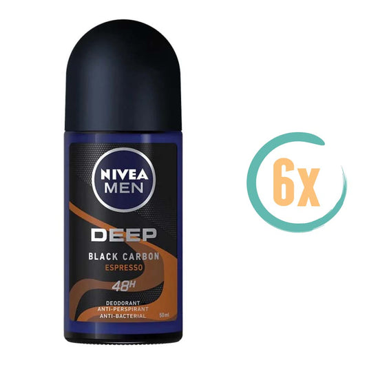6x Nivea Deep Black Carbon Espresso Deoroller 50ml