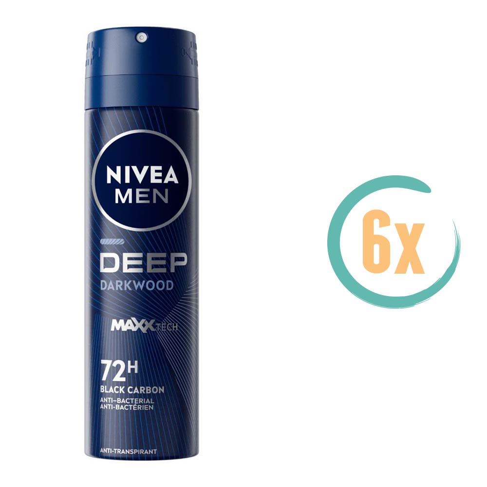 6x Nivea Deep Black Carbon 72H Deospray 150ml