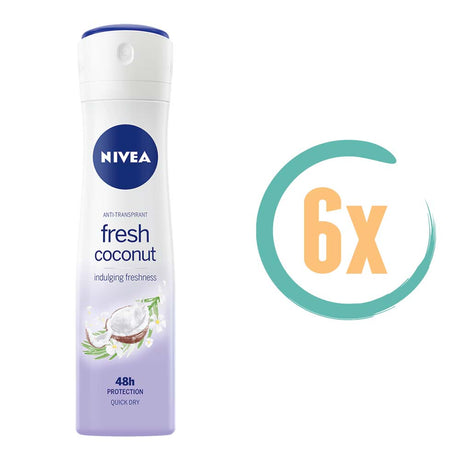 6x Nivea Fresh Coconut Deospray 150ml, VoordeligInslaan.nl