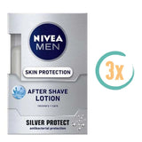 3x Nivea Silver Protect Aftershave Lotion 100ml