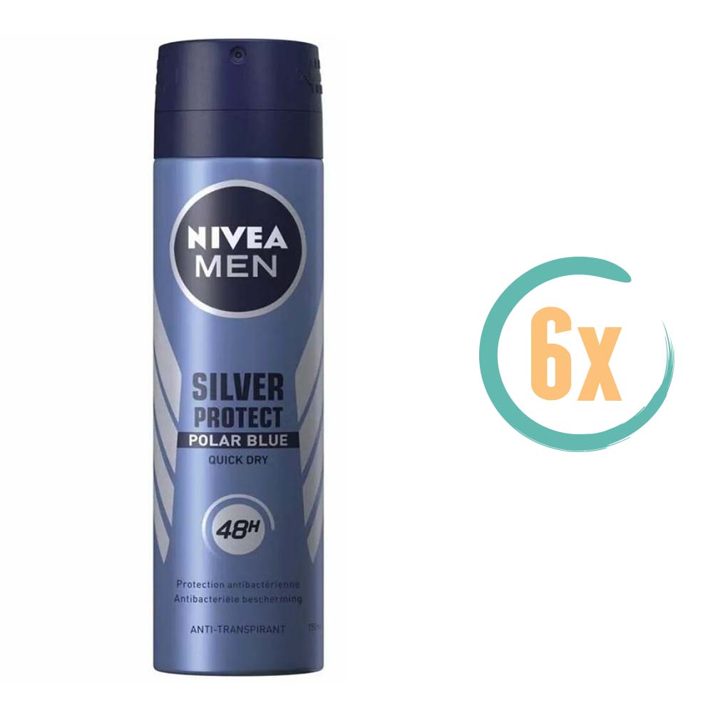 6x Nivea Silver Protect Polar Blue Deospray 150ml