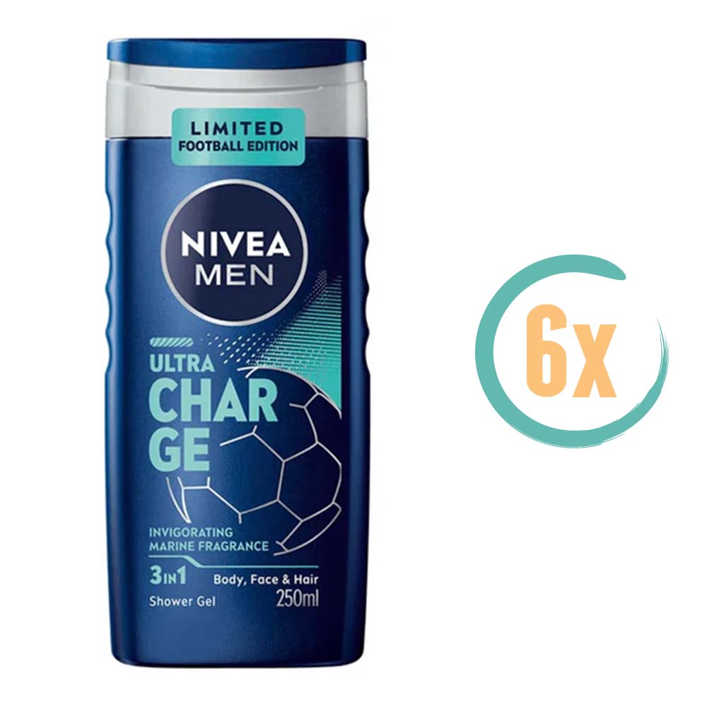 6x Nivea Ultra Charge 3in1 Douchegel Football Edition 250ml