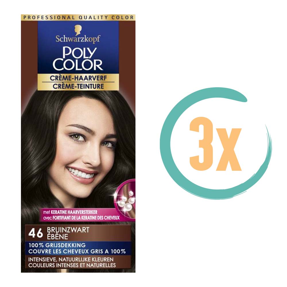 3x Poly Color Creme Haarverf 46 Bruinzwart, VoordeligInslaan.nl