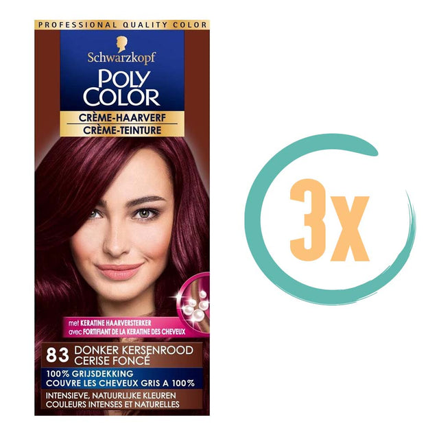 3x Poly Color Creme Haarverf 83 Donker Kersenrood, VoordeligInslaan.nl