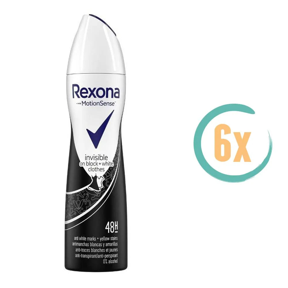 6x Rexona Invisible Black & White Clothes Deospray 150ml