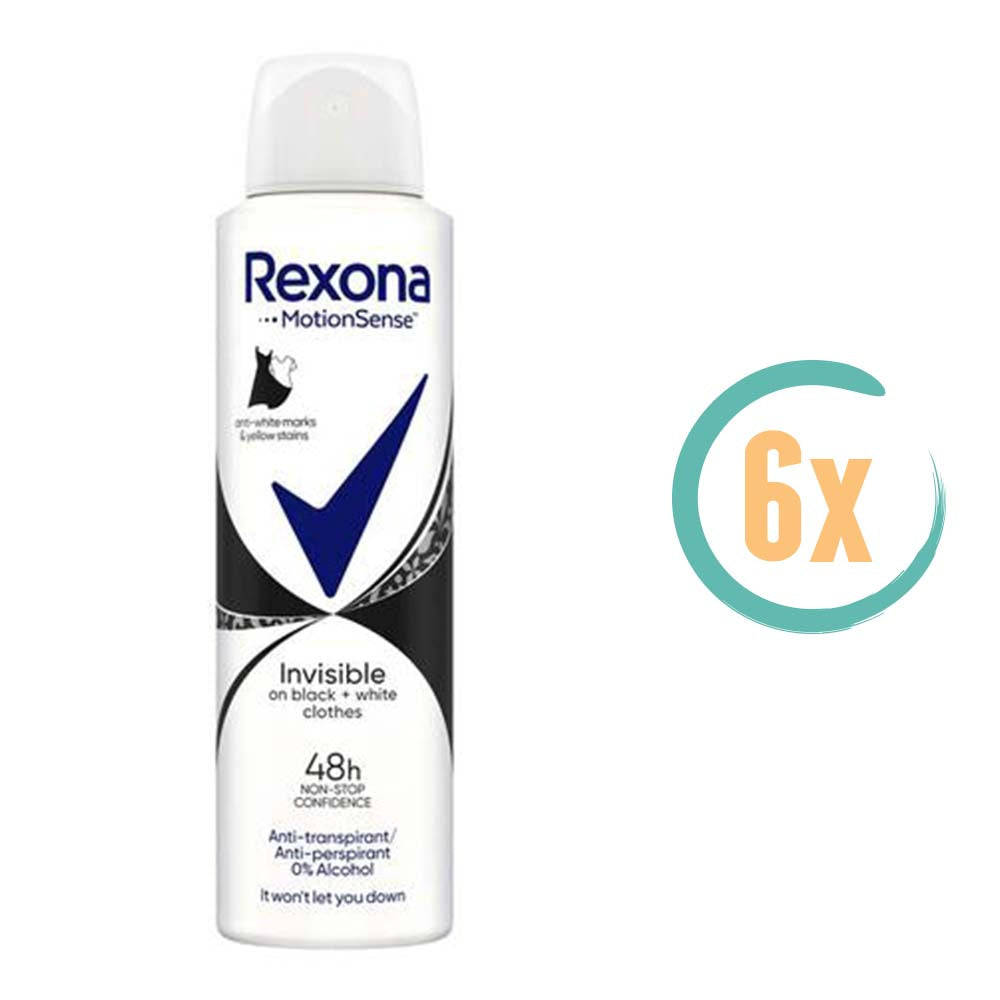 6x Rexona Invisible Black & White Clothes Deospray 150ml