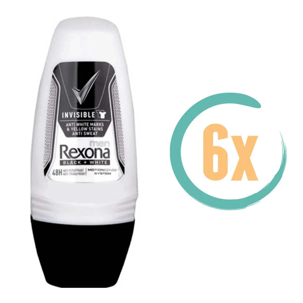 6x Rexona Invisible Black & White Deoroller 50ml